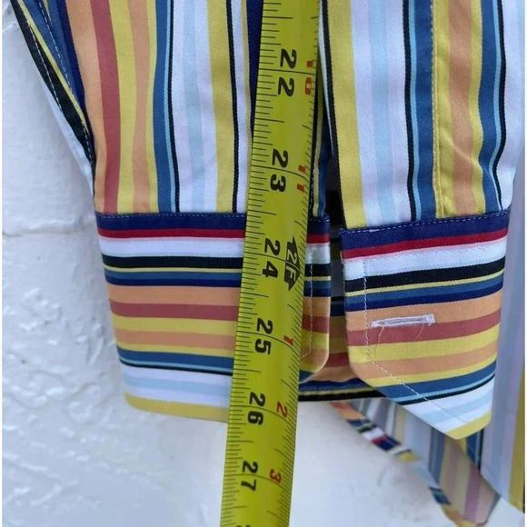 Etro Mens Vertical Striped Print Button Down Milano Polo Shirt Multicolor Sz 42 - Picture 4 of 10